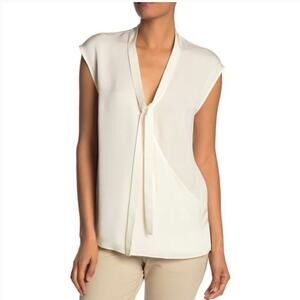 Theory Relaxed Wrap Ivory 100% Silk Tie Neck Blouse S